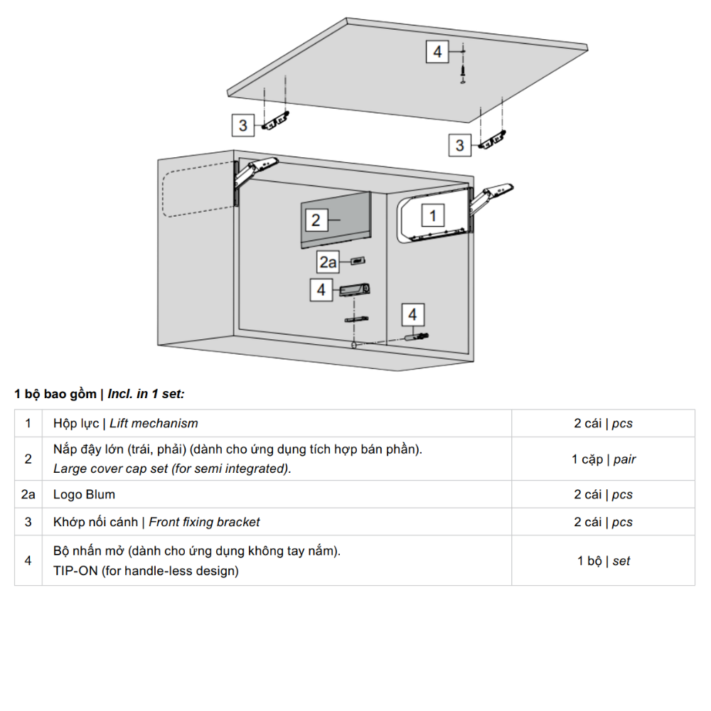 Bộ tay nâng Blum AVENTOS HKi tích hợp giảm chấn, màu xám nhạt 24K2700.AHGIG 7067462