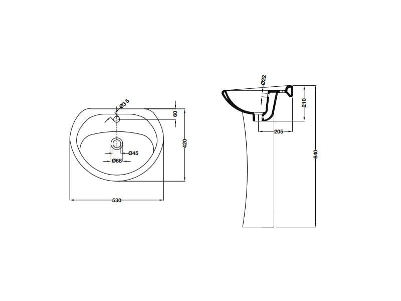 Chậu sứ treo tường chân dài 530mm Hafele 588.44.001