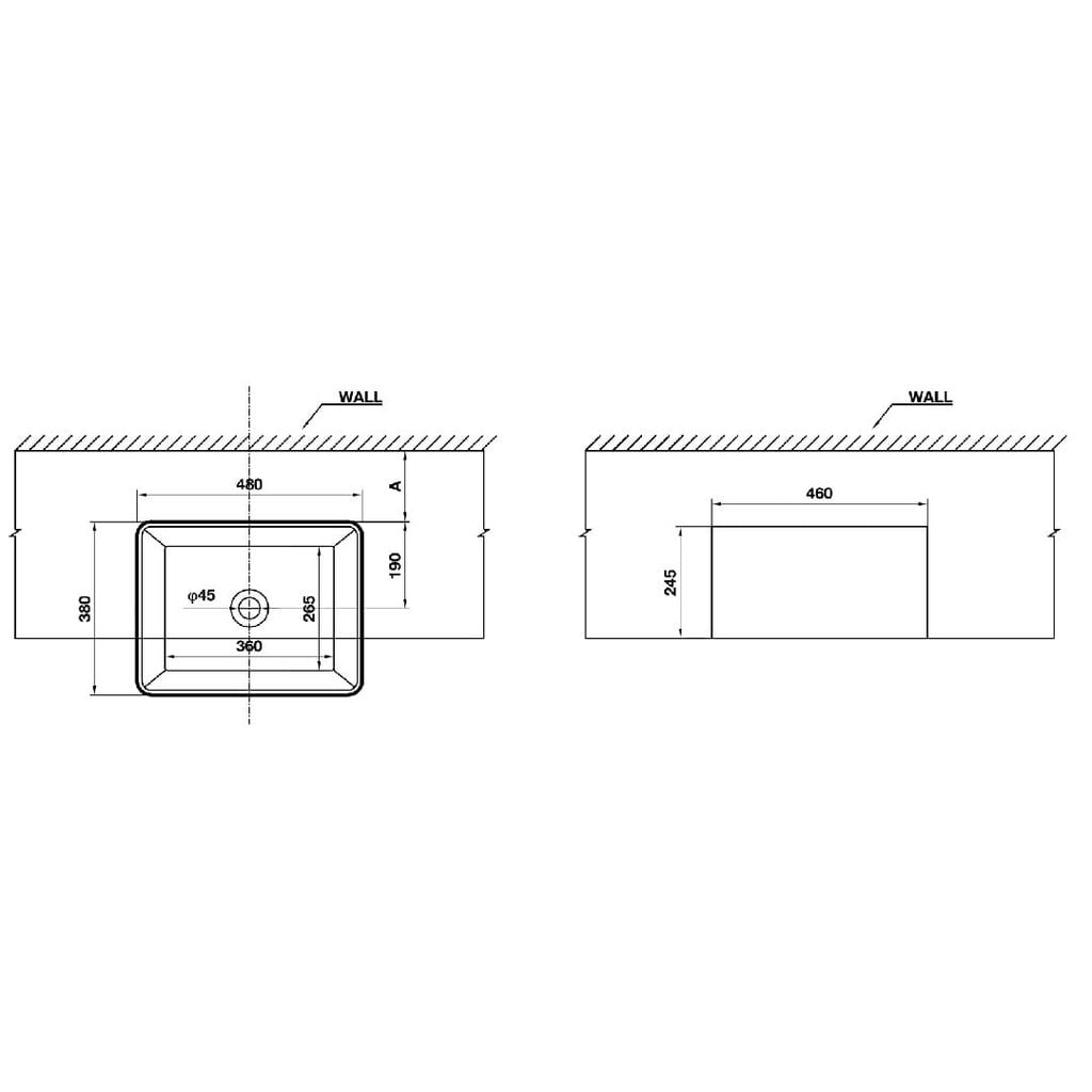 Chậu sứ bán âm 480x370x130 Hafele 588.44.041