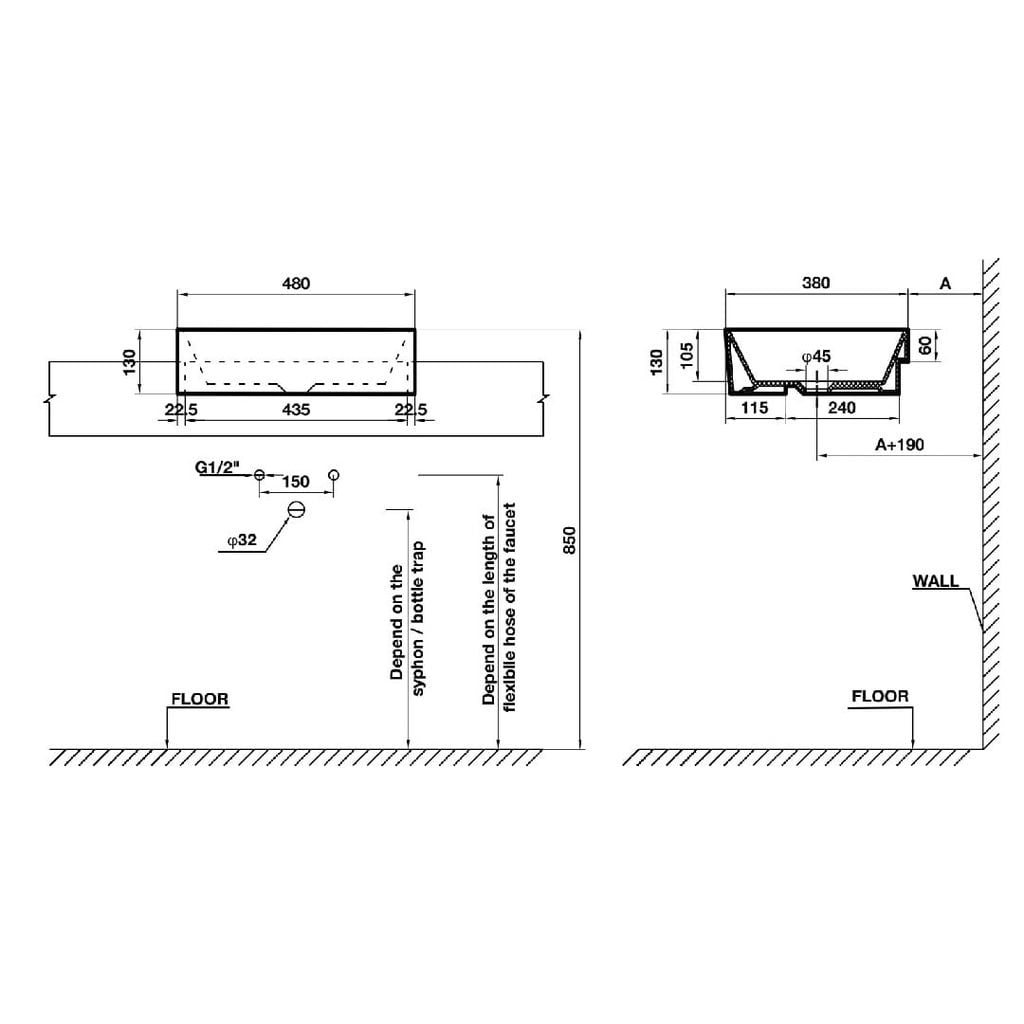 Chậu sứ bán âm 480x370x130 Hafele 588.44.041