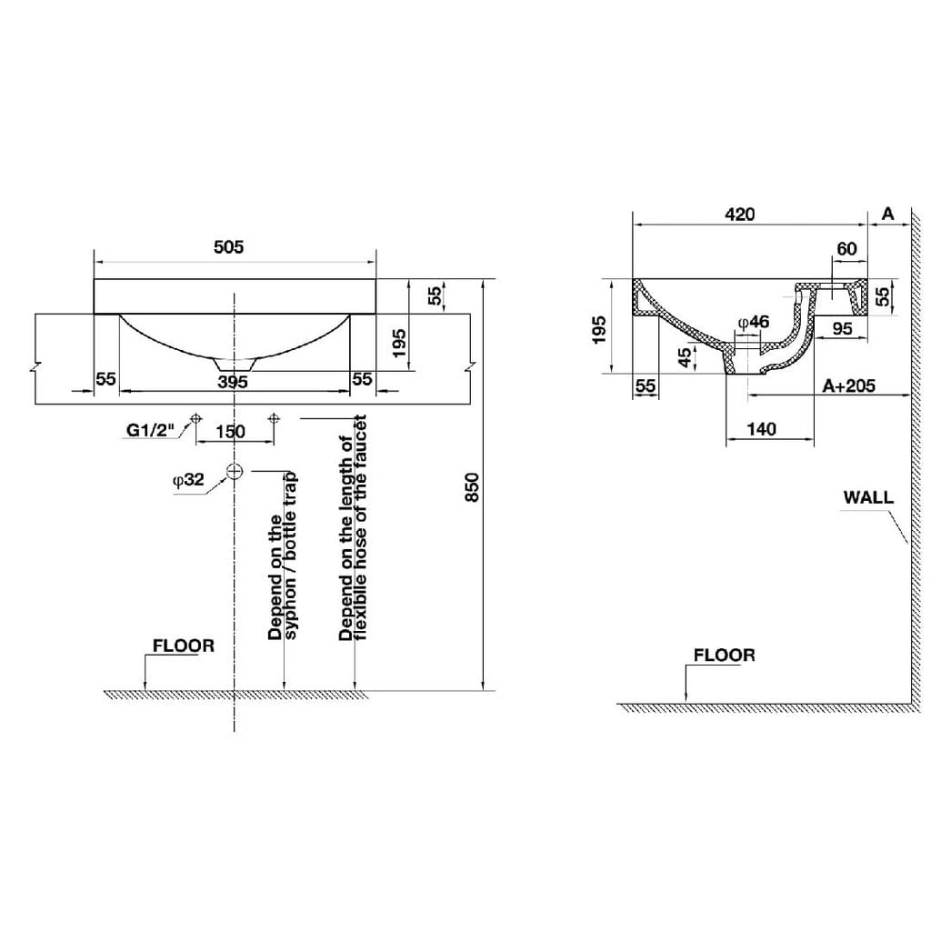 Chậu sứ vành nổi 505x420x55 Hafele 588.44.042