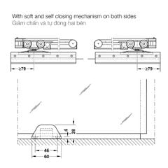Bộ phụ kiện cửa trượt SLIDO CLASSIC 120-L giảm chấn và tự đóng 2 bên Hafele 941.25.017