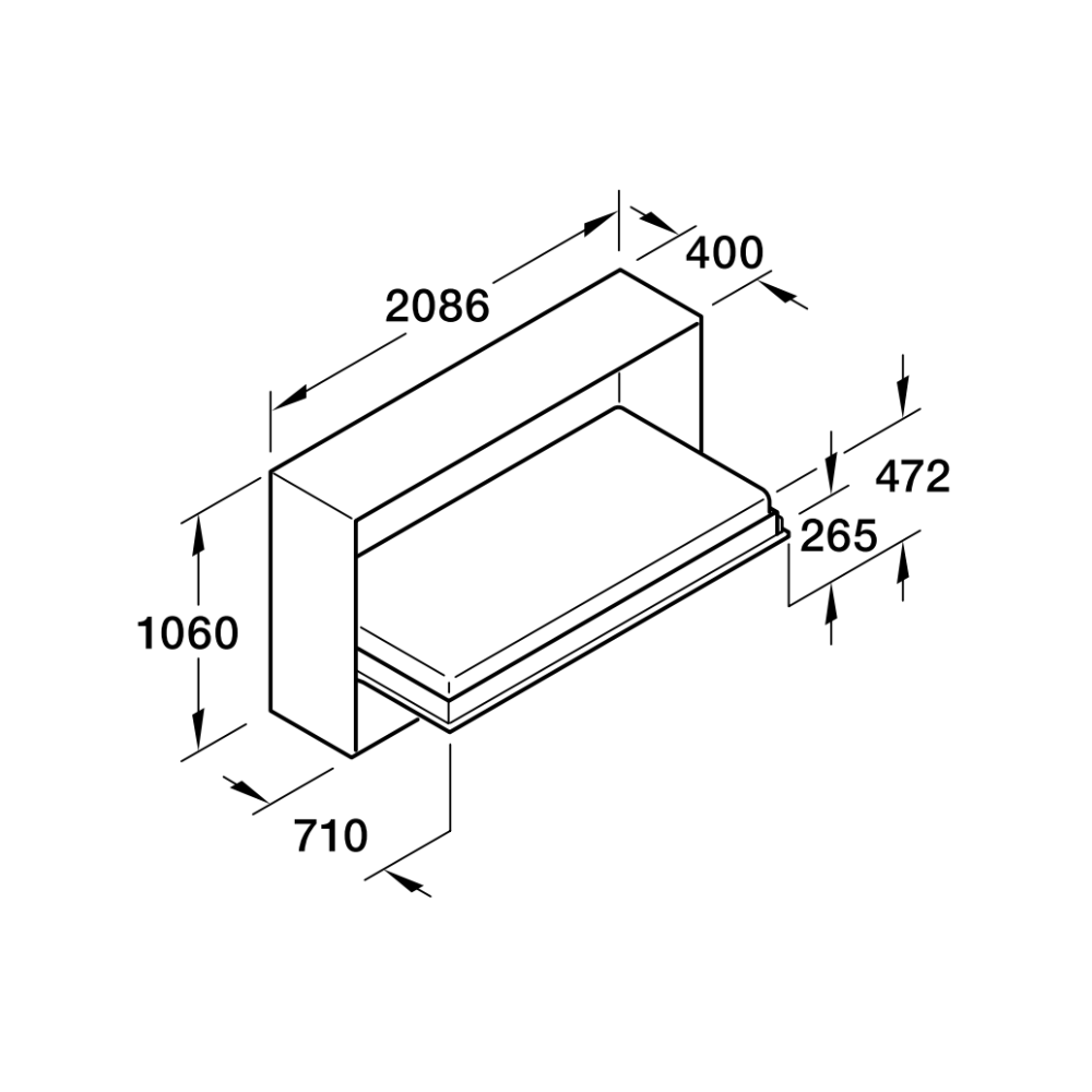 Bộ phụ kiện giường gấp Hafele lắp ngang không chân đỡ angular TELELETTO 2000x900 mm 271.91.550