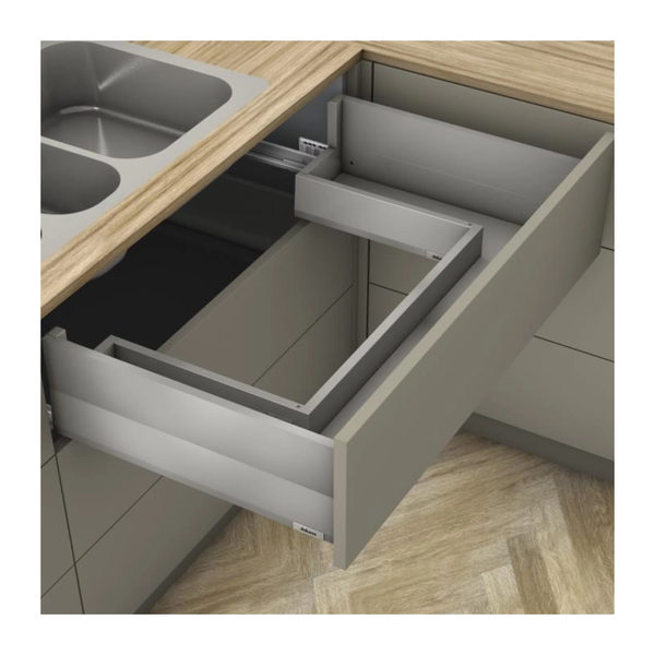 Bộ thành hộp cho ngăn kéo dưới chậu rửa Blum MERIVOBOX R3, màu xám nhạt 470M5002SSP-01 9008178