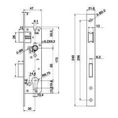 Thân khóa cho cửa đố nhỏ Hafele 911.77.263