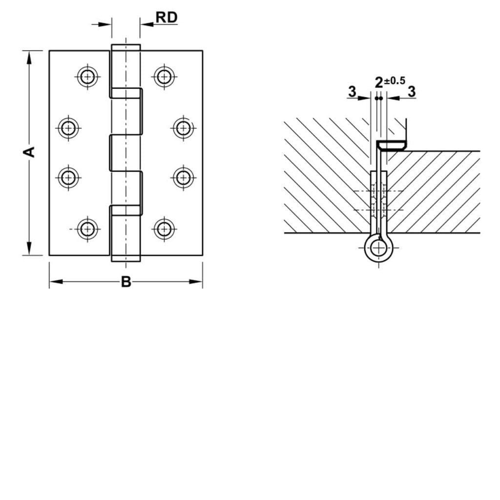 Bản lề lá chống cháy Hafele 127x89x3mm 926.98.133