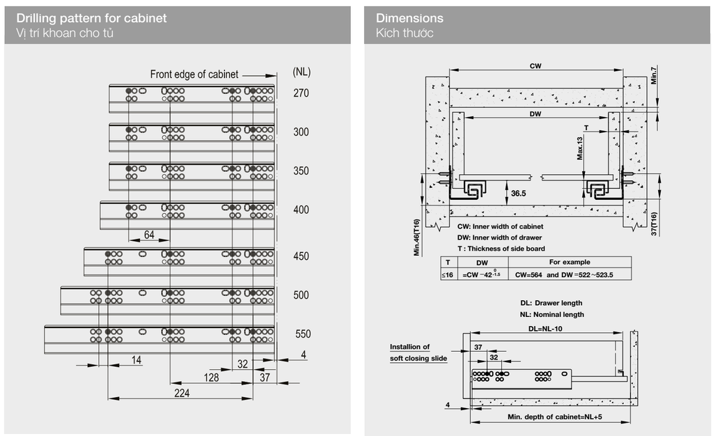 Ray âm giảm chấn Mở toàn phần Hafele 270mm 433.32.070