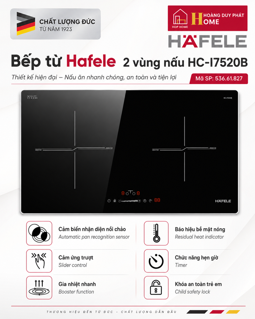 Bếp từ Hafele 2 vùng nấu HC-I7520B 536.61.827
