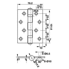 Bản lề lá Hafele 102x76x3mm-2 vòng bi Inox 316 926.20.112