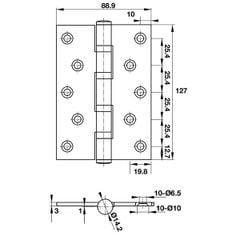 Bản lề lá 127x89x3mm-2 vòng bi Inox 316 Hafele 926.20.122