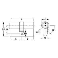 Ruột khóa Hafele 2 đầu chìa màu niken mờ 71mm 916.96.015