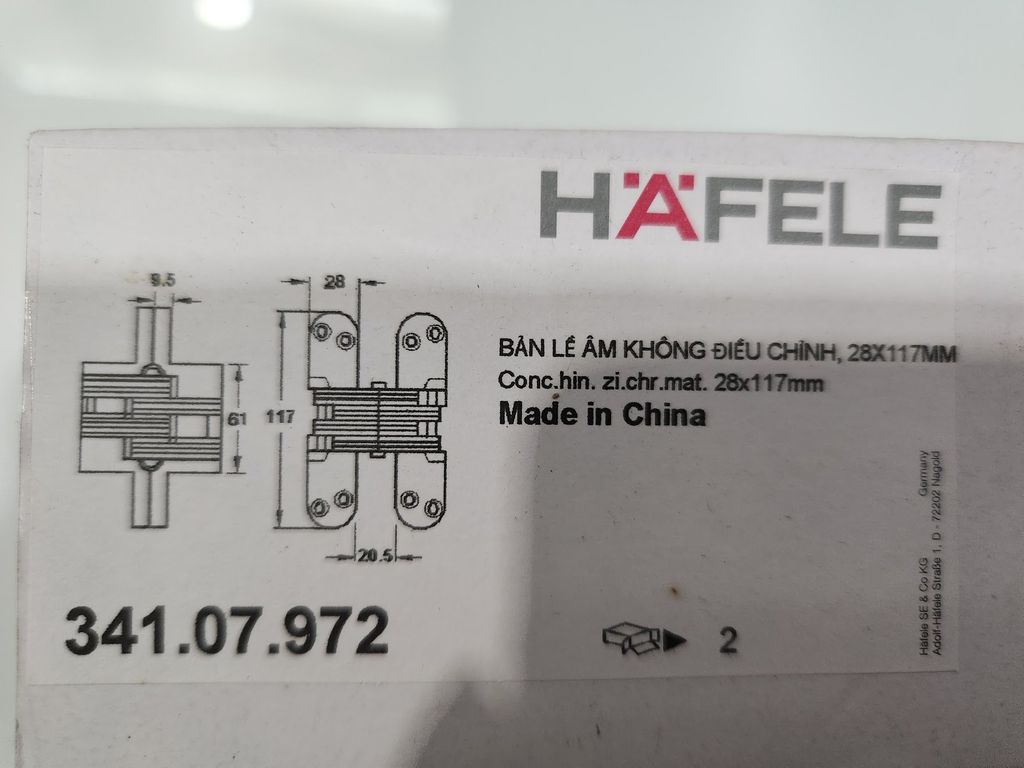 Bản lề âm Hafele 341.07.972