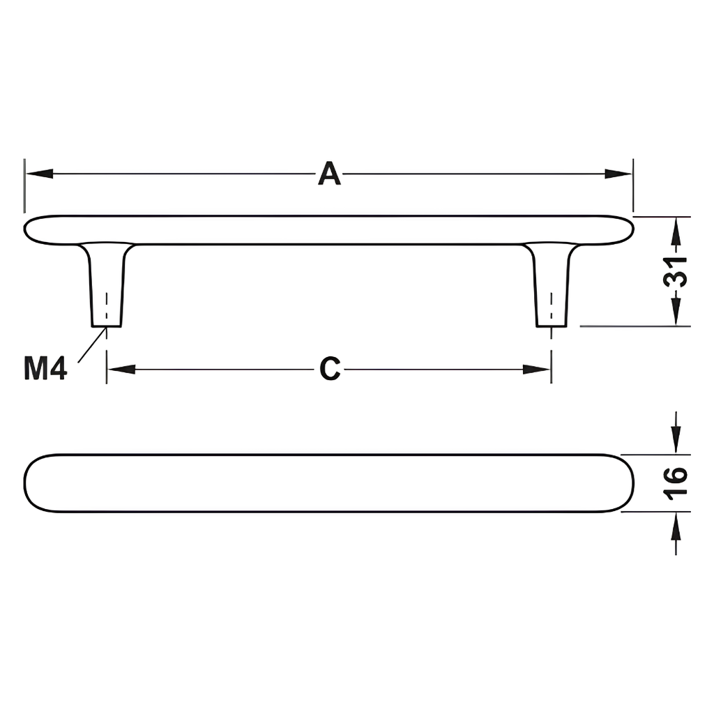 Tay nắm tủ Hafele màu mạ niken mờ 172mm 106.70.107
