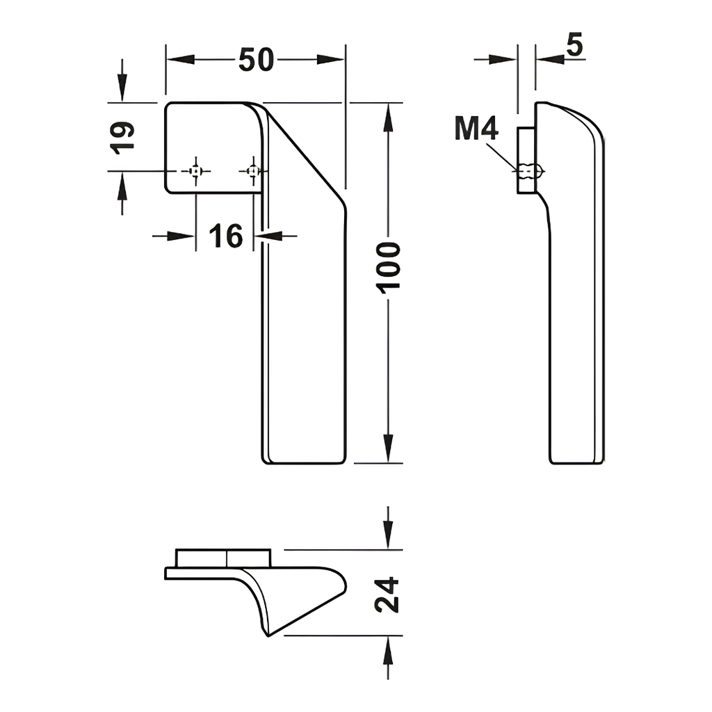 Tay nắm tủ bên phải Hafele màu đen mờ 100mm 101.69.510