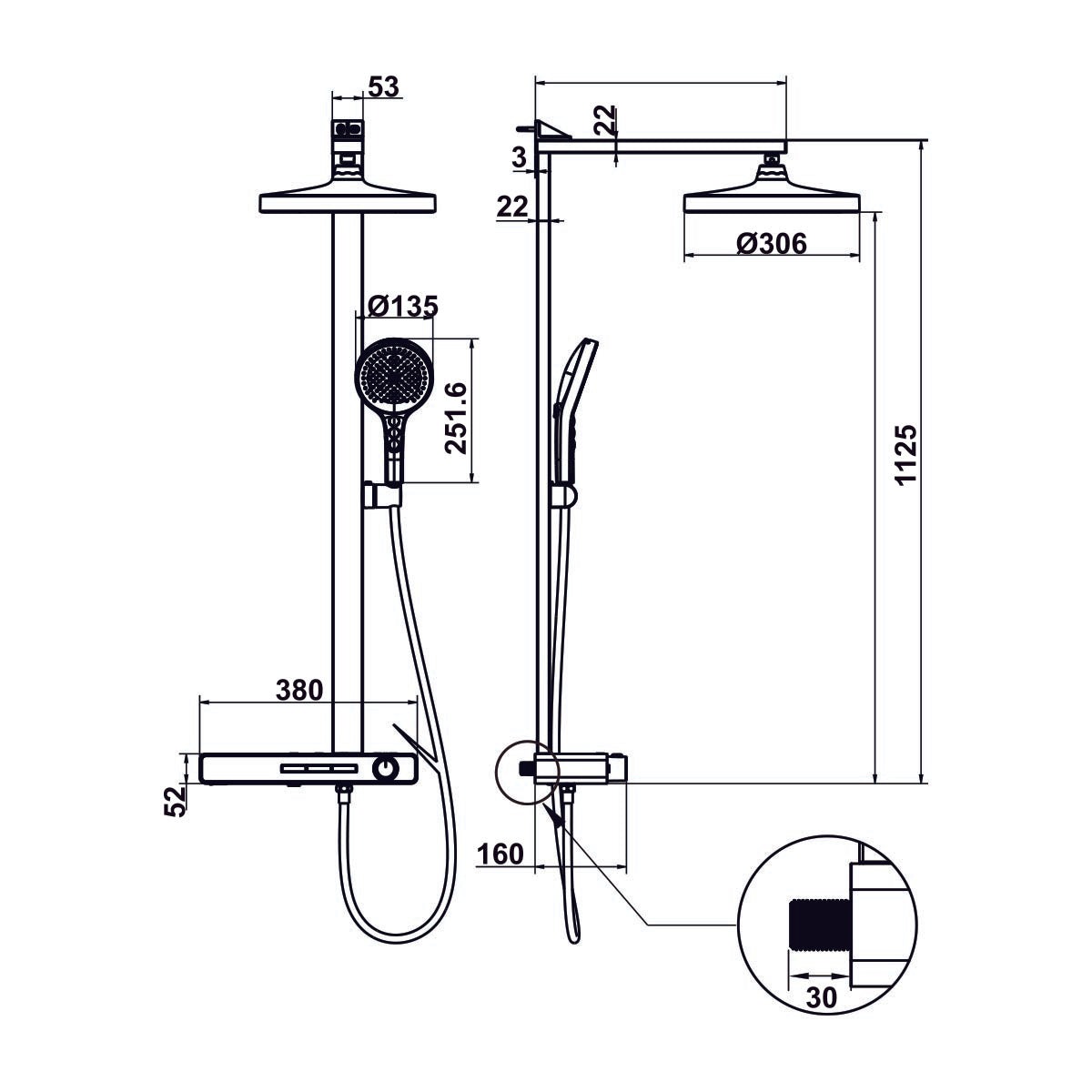 Bộ sen cây Hafele Hydropower Thermo - màu Titan 589.34.924