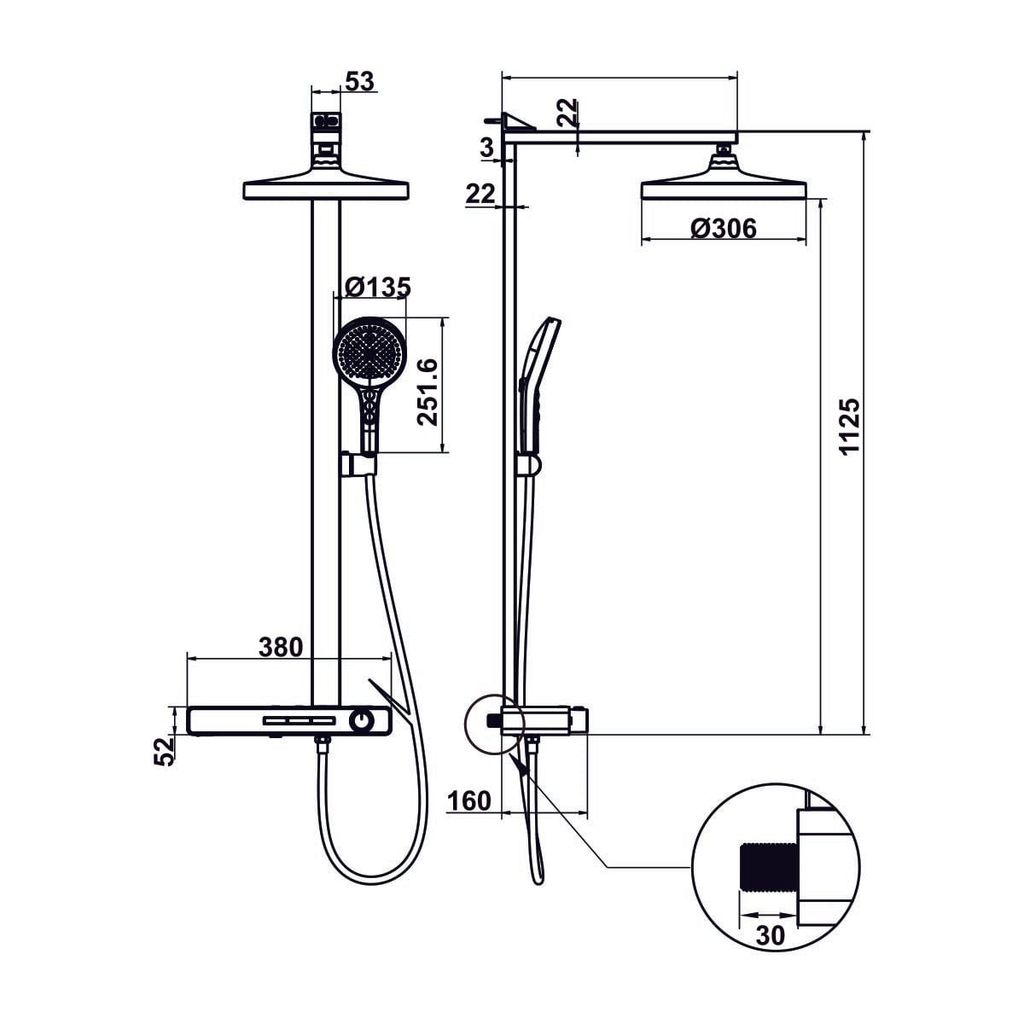 Bộ sen cây Hafele Hydropower Thermo - màu Titan 589.34.924