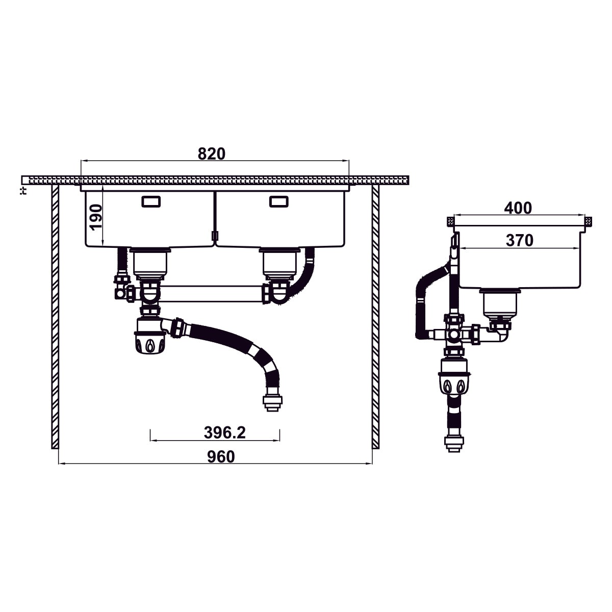 Chậu inox Hafele 860mm WS R10 HS25-SSN2S-8644 567.94.023