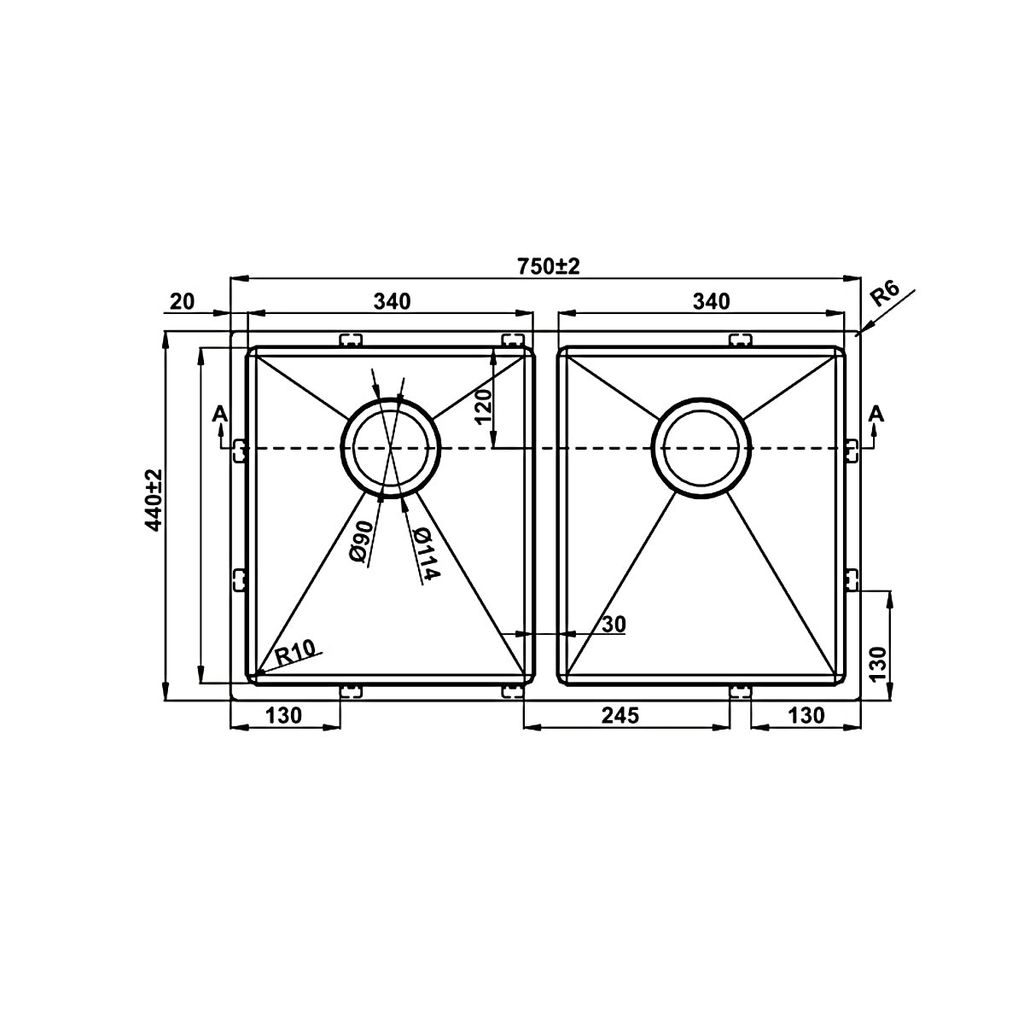 Chậu inox Hafele 750mm HS22-SSN2S90P 567.94.000