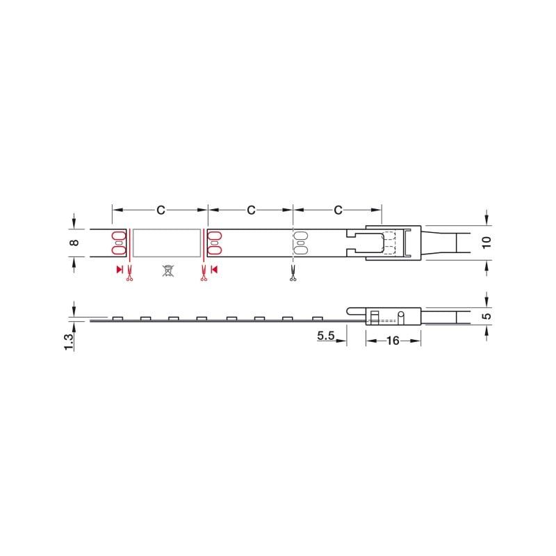 Đèn LED dây Hafele 24V, 8mm, 4000K, 9.6W/m, 5 mét 833.76.637