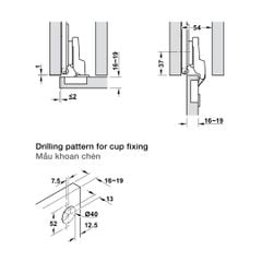 Bản lề Lắp trùm ngoài, dùng cho Hafele Slido F-Park71 16B/25B, độ dày cánh cửa 16-19mm, màu đen 408.00.412