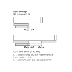 Bộ phụ kiện cửa lùa tủ áo Hafele trùm ngoài 16-21mm, 3 cánh 400.51.166