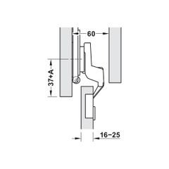 Bản lề có giảm chấn, Lắp lọt lòng, dùng cho Hafele Slido F-Park71 16B / 25B, độ dày cánh cửa 16-25mm, màu đen 408.00.404