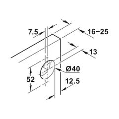 Bản lề có giảm chấn, Lắp lọt lòng, dùng cho Hafele Slido F-Park71 16B / 25B, độ dày cánh cửa 16-25mm, màu đen 408.00.404