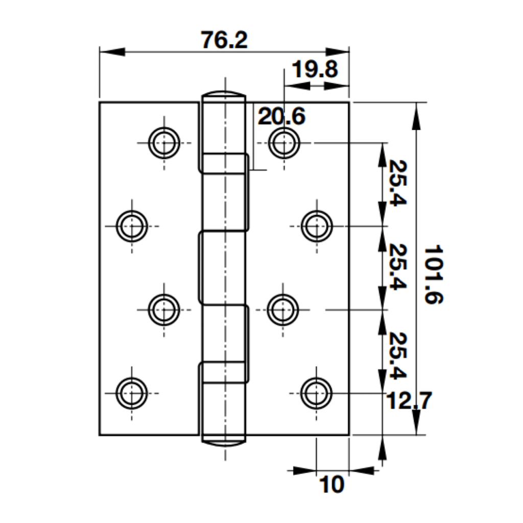 Bản lề lá 102x76x2.5mm-2 vòng bi 921.17.142