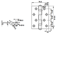 Bản lề lá Hafele 102x76x3mm-2 vòng bi 926.20.881