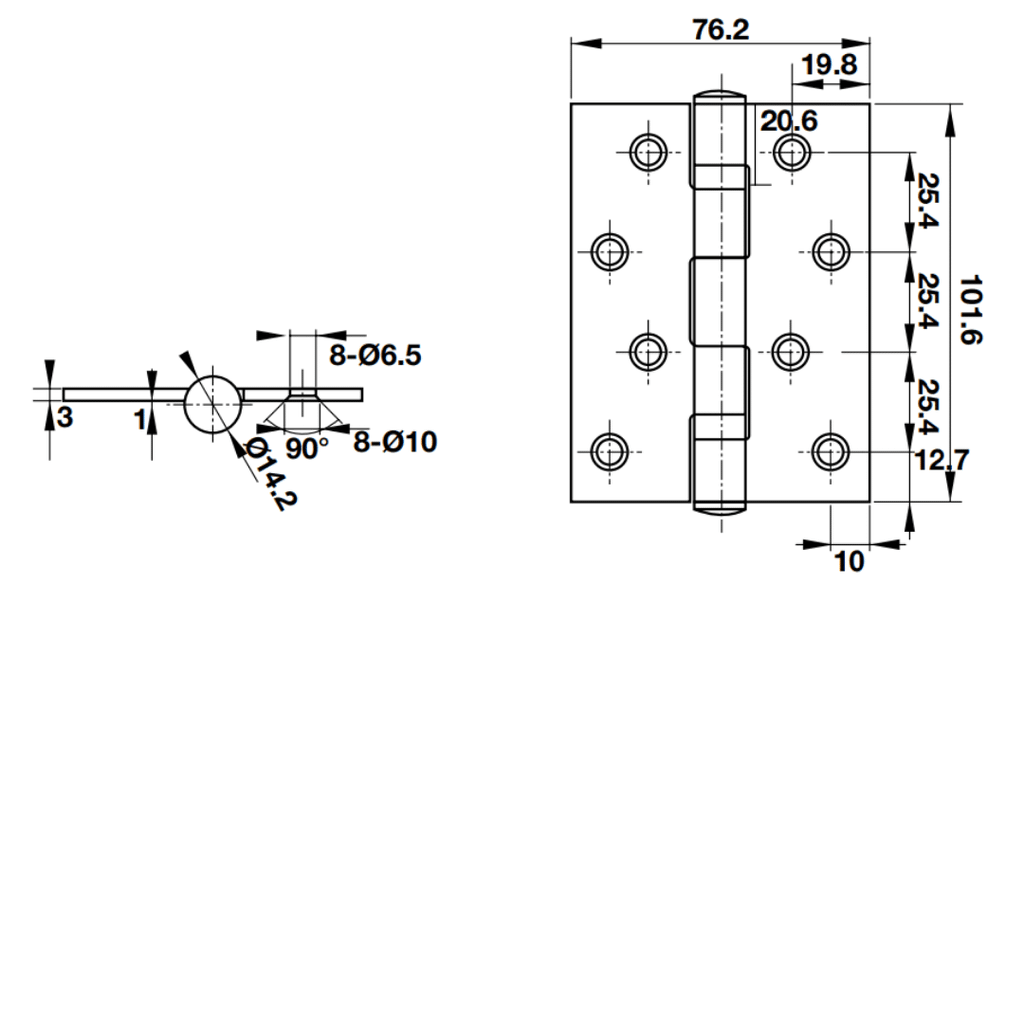 Bản lề lá Hafele cho cửa thép 102x76x3mm 926.20.110
