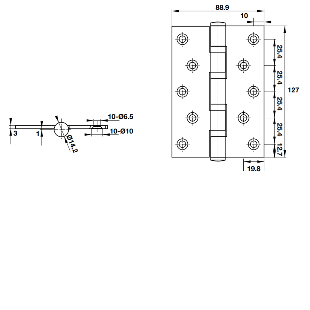 Bản lề lá Hafele  cho cửa thép 127x89x3mm-2BB 926.20.120