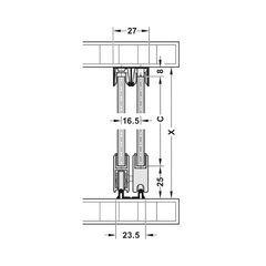 Bánh xe trượt, Häfele Slido F-Line14 25A, lọt lòng, trượt vào và siết chặt 415.13.103