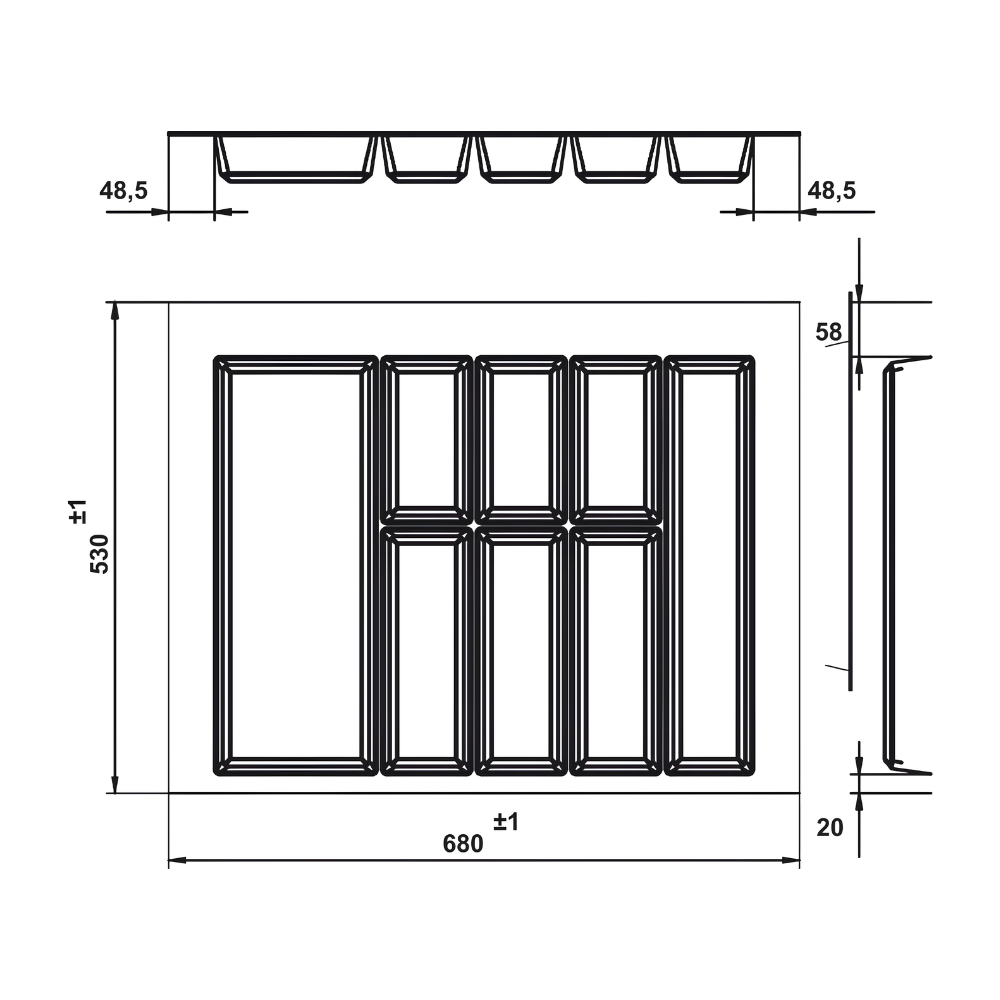Khay chia muỗng nĩa Hafele 700mm Màu xám 556.52.247