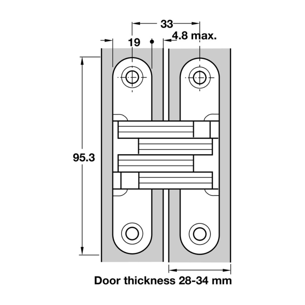 Bản lề âm màu mạ nickel cho cửa gỗ dày 28 - 34 mm Hafele 341.07.754