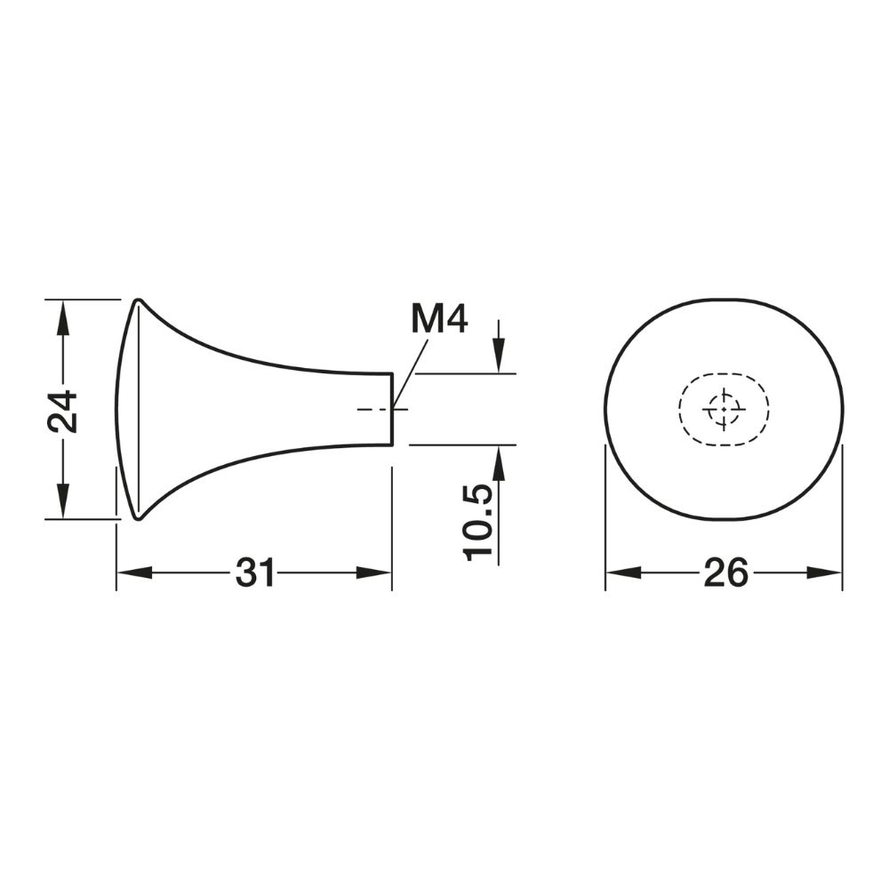 Núm tay nắm tủ Hafele H2525 màu đen mờ 26x31 mm 106.71.130