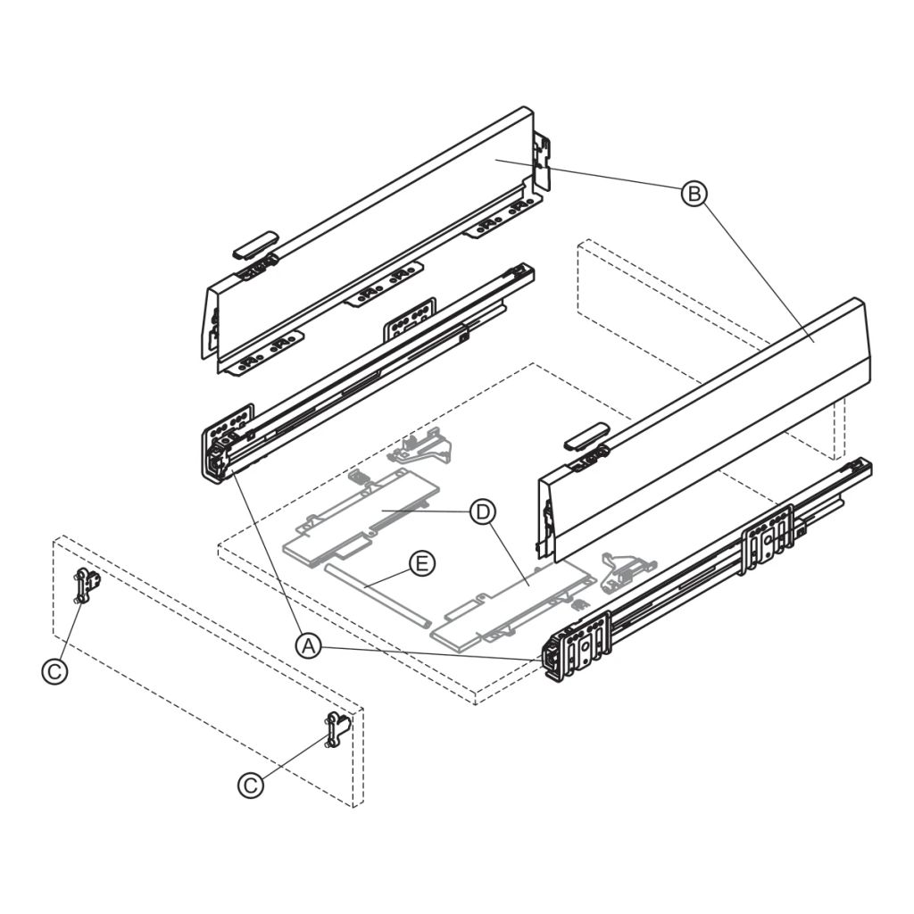 Ray hộp Hafele Matrix Box P Plus, chiều cao thành hộc 115mm Màu Xám Kim Loại 40kg 513.37.305