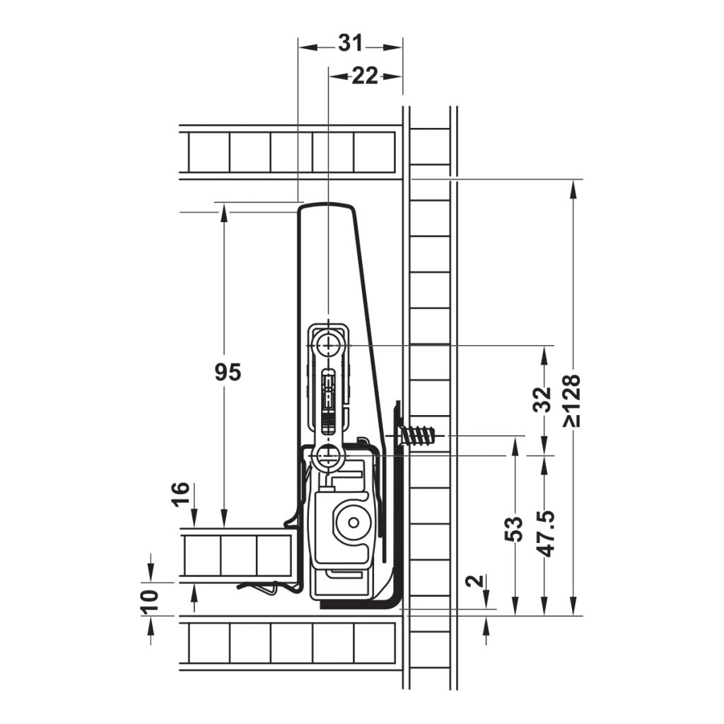 Ray hộp Hafele Matrix Box P Plus, chiều cao thành hộc 115mm Màu Xám Kim Loại 70kg 513.37.325