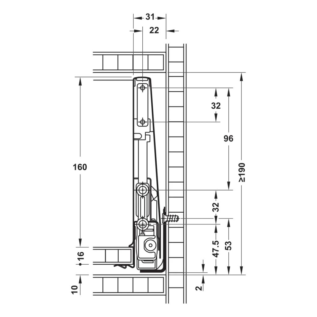 Ray hộp Hafele Matrix Box P Plus, chiều cao thành hộc 180mm Màu Trắng 70kg 513.67.725
