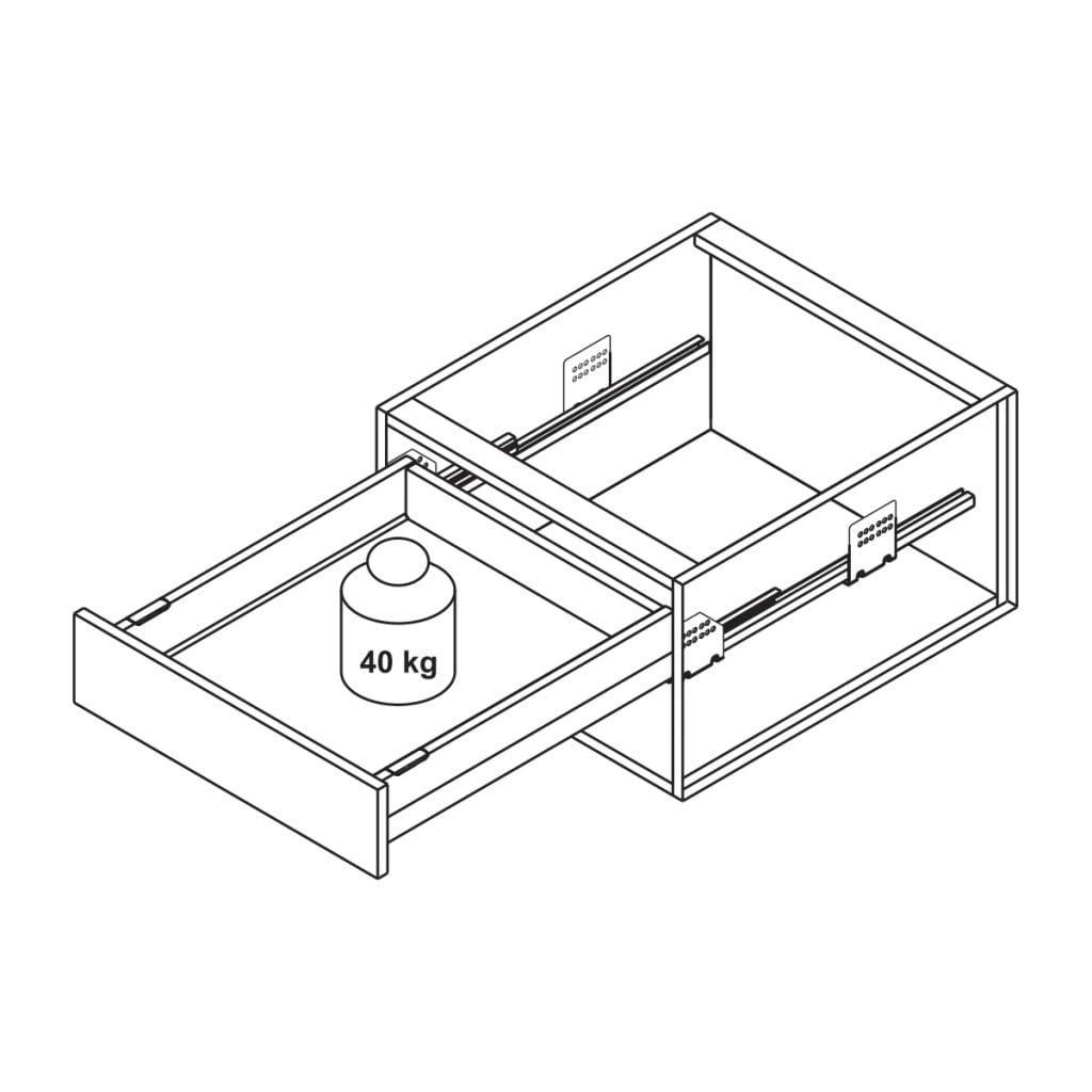 Ray hộp Hafele Matrix Box P Plus, chiều cao thành hộc 92mm Màu Xám Kim Loại 40kg 513.27.305