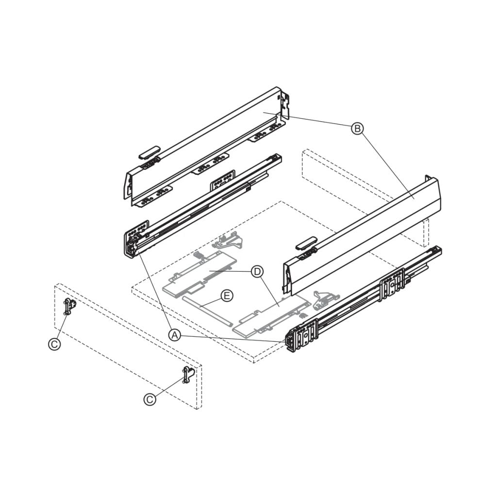 Ray hộp Hafele Matrix Box P Plus, chiều cao thành hộc 92mm Màu Xám Kim Loại 40kg 513.27.305