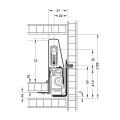 Ray hộp Hafele Matrix Box P Plus, chiều cao thành hộc 92mm Màu Xám Kim Loại 70kg 513.27.325