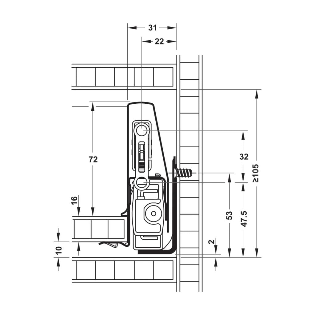 Ray hộp Hafele Matrix Box P Plus, chiều cao thành hộc 92mm Màu Trắng 70kg 513.27.725