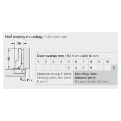 Bản lề bật Hafele loại trùm nửa - Không giảm chấn 311.88.531