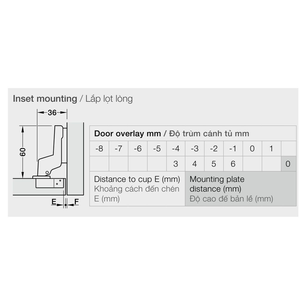 Bản lề bật Hafele loại lọt lòng - Không giảm chấn 311.88.532