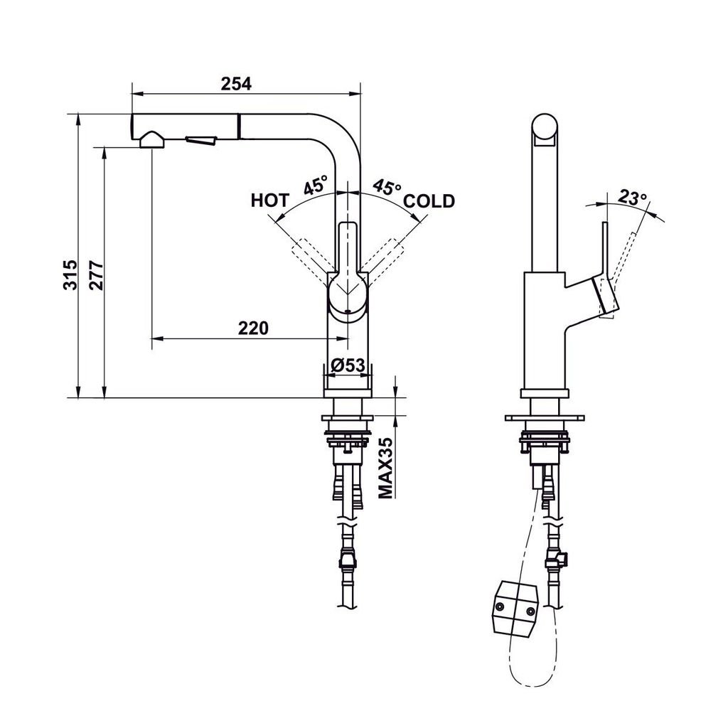Vòi bếp Hafele LUX-P HT25-SH1P315 Chrome mờ 570.85.049