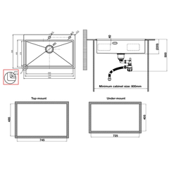 Chậu Inox Hafele 760mm HS24-SSN1S-7650 567.20.627