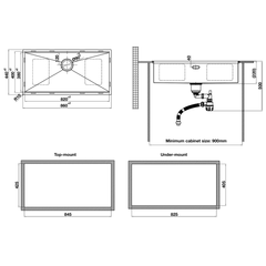 Chậu Inox Hafele 860mm HS24-SSN1S-8644 567.24.477