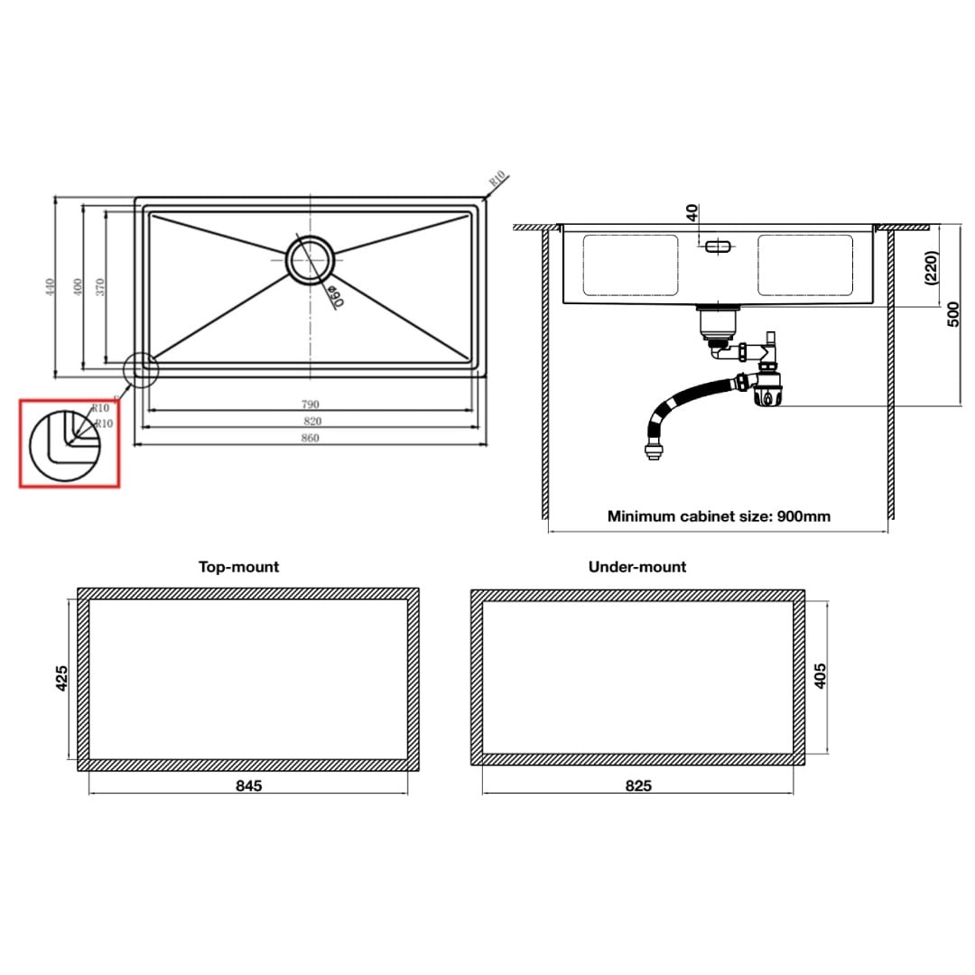 Chậu Inox Hafele 860mm HS24-SSN1S-8644 567.24.477