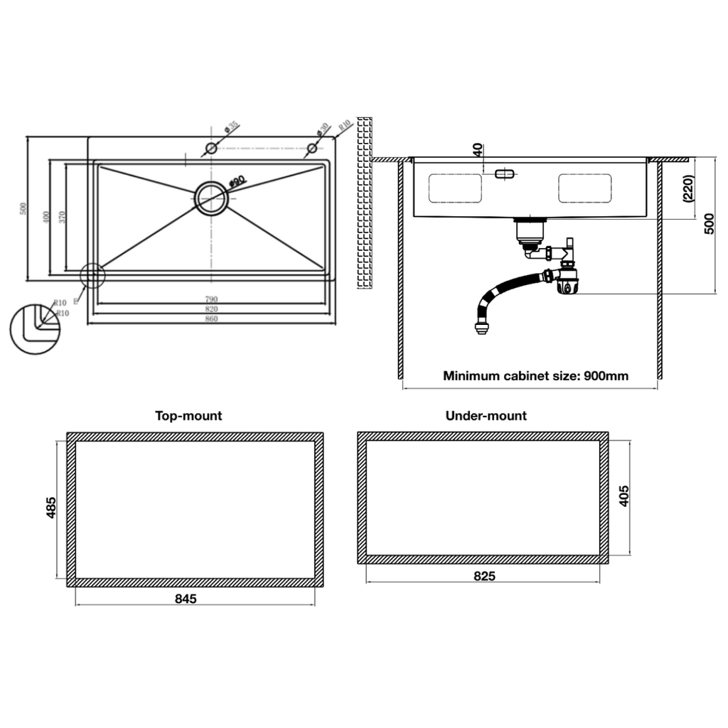Chậu Inox Hafele 860mm HS24-SSN1S-8650 567.20.637