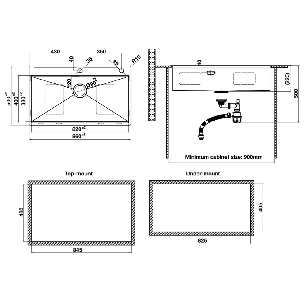 Chậu Inox Hafele 860mm HS24-SSN1S-8650 567.20.637